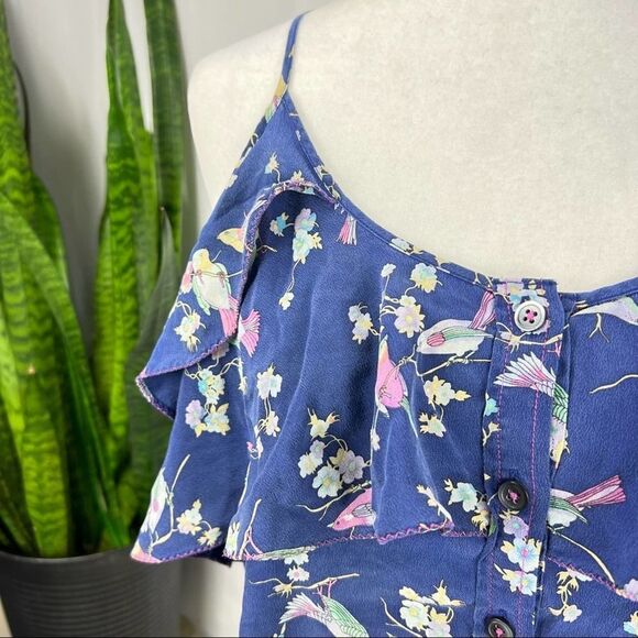 REBECCA TAYLOR Size 4 Silk Spaghetti Strap Top Floral with Ruffle Detail - Picture 3 of 9